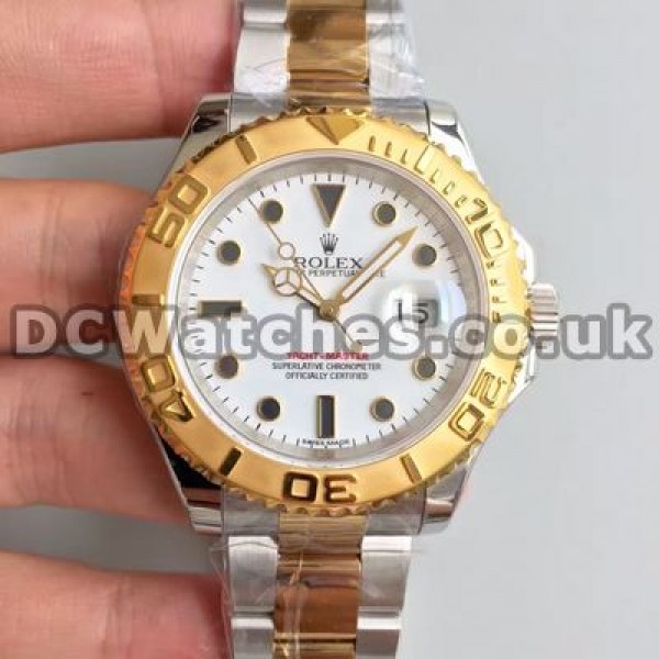 Shiny Male Gold & Steel Bracelets Rolex Yacht-Master Copy Watches With White Dials