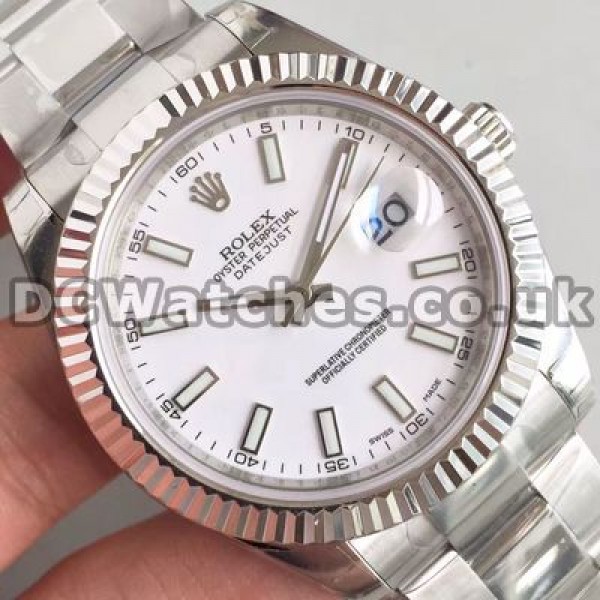 Classic Male Steel Cases 41MM Rolex Datejust II Fake Watches Sale With White Dials