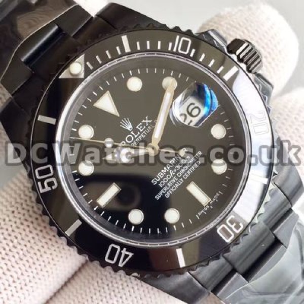 Cool Solid Black Steel Cases And Black Dials Rolex Submariner Copy Watches For Men