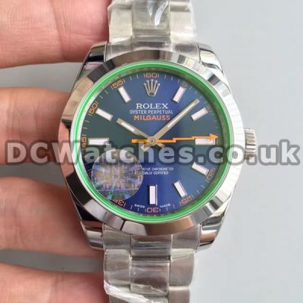 Pretty Blue Dials Rolex Milgauss Replica Watches Sale For Men With 39MM Steel Cases