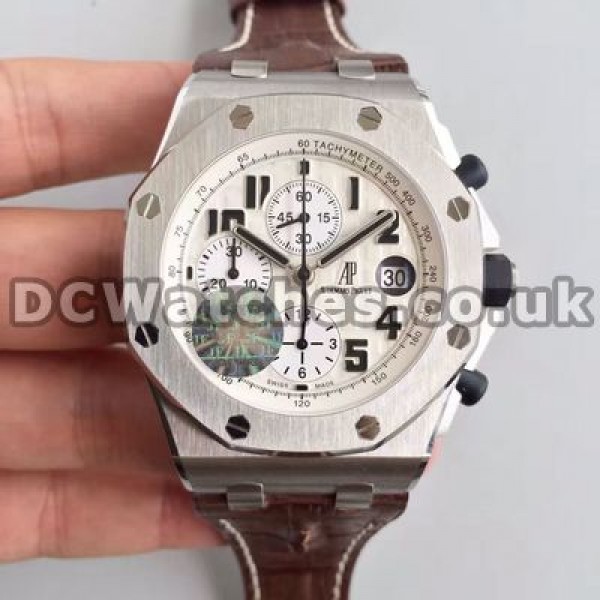 Male Brown Crocodile Straps Audemars Piguet Royal Oak Offshore Replica Watches Online With White Dials