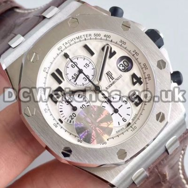 Male Brown Crocodile Straps Audemars Piguet Royal Oak Offshore Replica Watches Online With White Dials