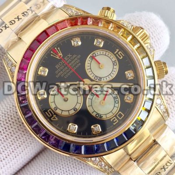 Modern Gold Steel Bracelets Male Rolex Daytona Fake Watches With Black Dials Sale
