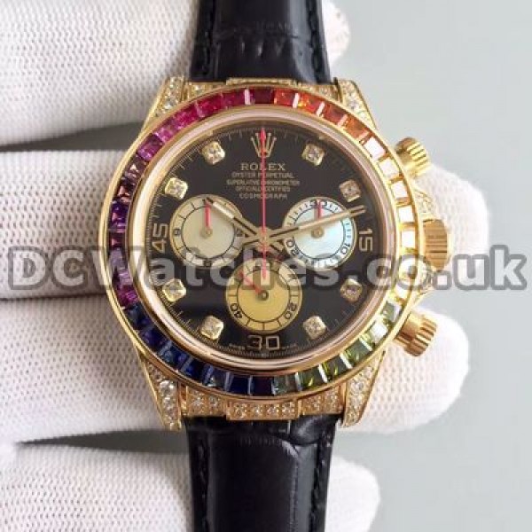 Luxury Black Crocodile Straps Rolex Daytona Replica Watches Online For Men With Gold Steel Cases