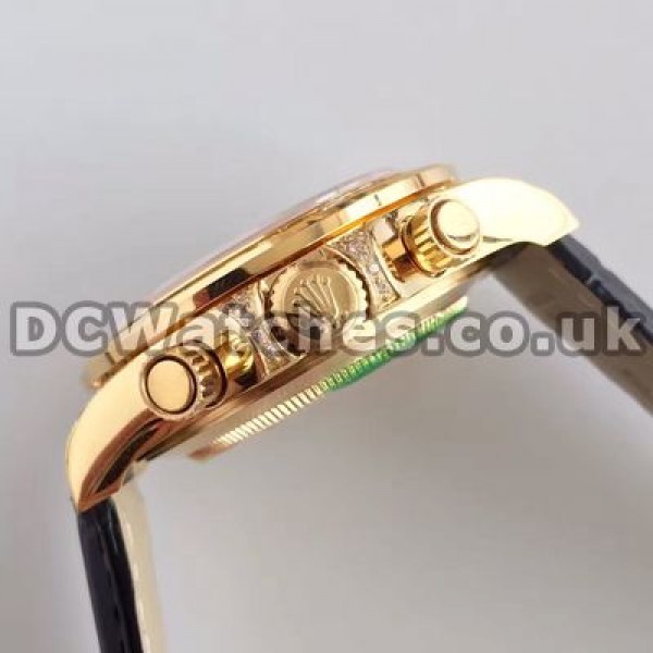 Luxury Black Crocodile Straps Rolex Daytona Replica Watches Online For Men With Gold Steel Cases