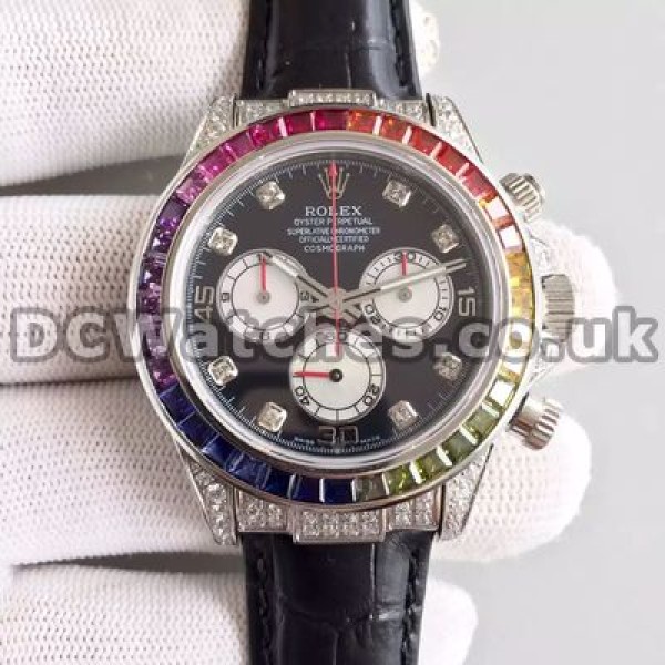 Brilliant Male Steel Cases Set Auger Rolex Daytona Fake Watches With Swiss Valjoux 7750 Movements