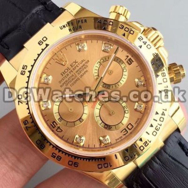 Charming Diamond Indexes And Gold Steel Cases Rolex Daytona Copy Watches For Men