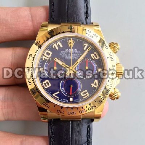 Distinctive 40MM Male Blue Dials Rolex Daytona Replica Watches Sale With Black Crocodile Straps