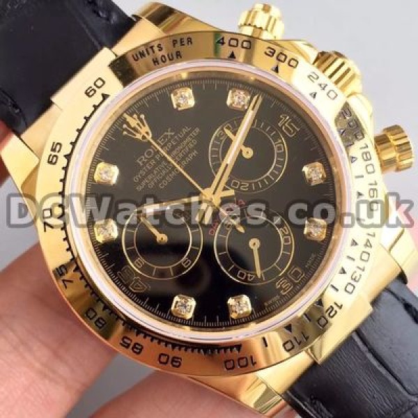 Eye-catching Diamond Indexes Male Rolex Daytona Copy Watches With 40MM Gold Steel Cases