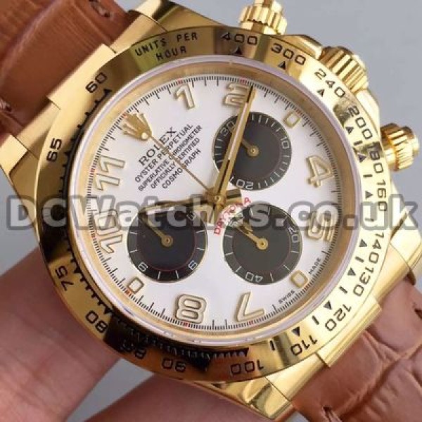 Graceful Brown Crocodile Straps Male Rolex Daytona Fake Watches Sale With Gold Steel Cases