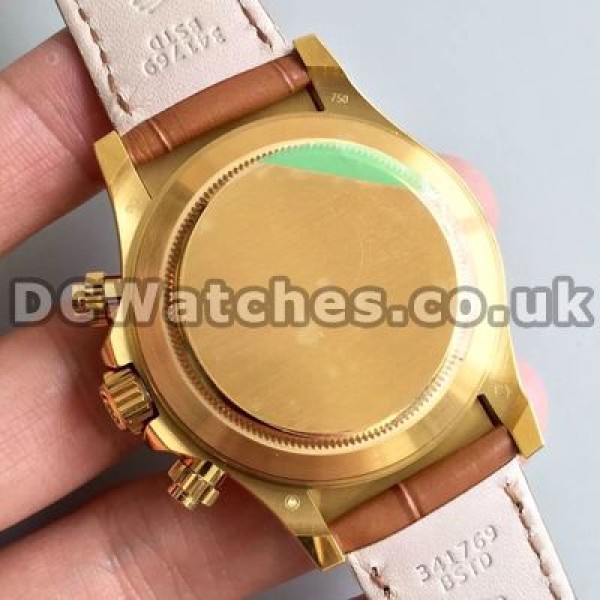 Graceful Brown Crocodile Straps Male Rolex Daytona Fake Watches Sale With Gold Steel Cases