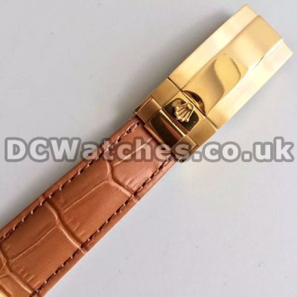 Graceful Brown Crocodile Straps Male Rolex Daytona Fake Watches Sale With Gold Steel Cases