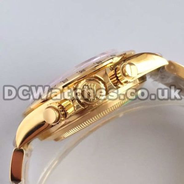 High-end Gold Steel Cases And Bracelets Rolex Daytona Copy Watches Sale With Black Dials For Men