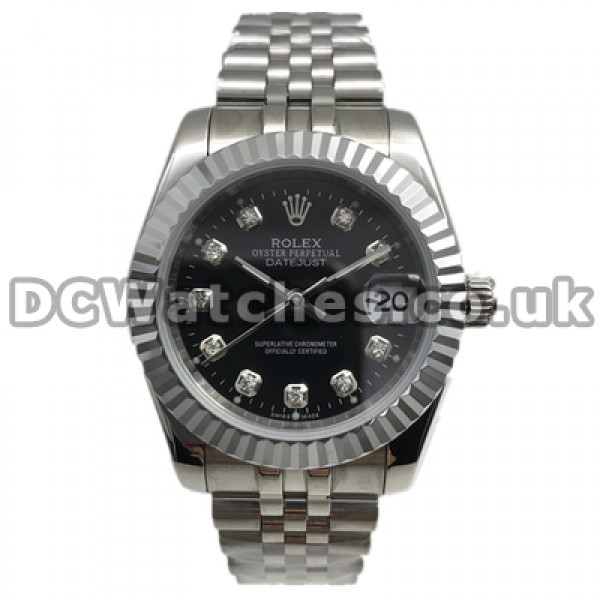 Appropriate 31MM Steel Cases Rolex Datejust Fake Watches Onlone Sale With Black Dials