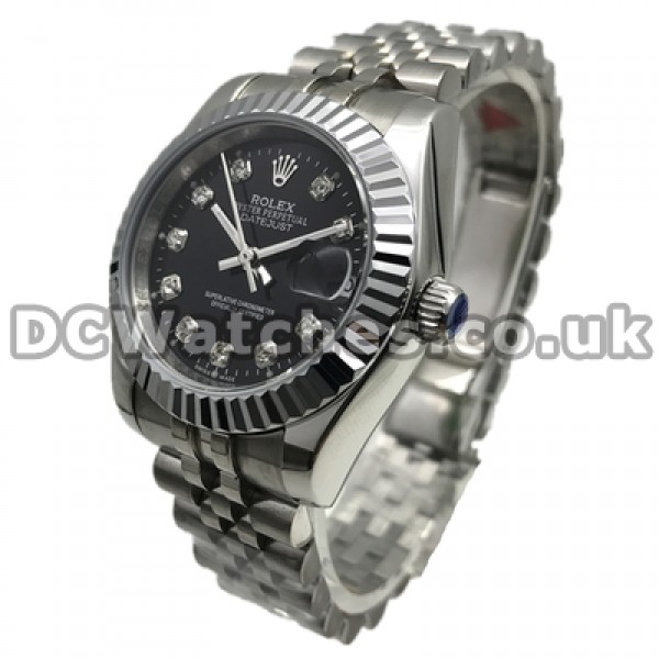 Appropriate 31MM Steel Cases Rolex Datejust Fake Watches Onlone Sale With Black Dials