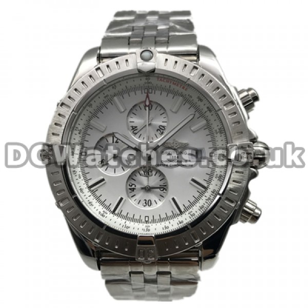 Pure White Dials Breitling Chronomat Copy Watches For Men Online With Steel Bracelets