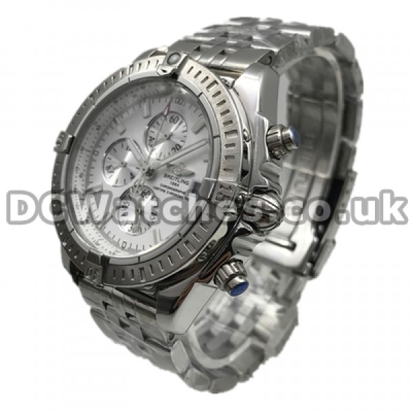 Pure White Dials Breitling Chronomat Copy Watches For Men Online With Steel Bracelets