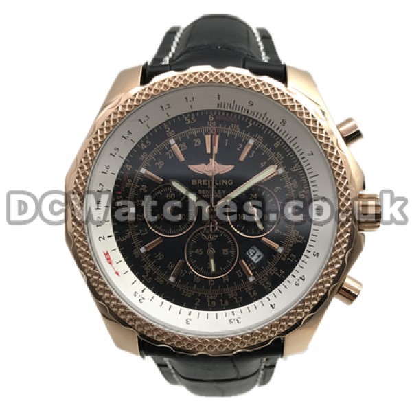 Hale Swiss Black Dials Breitling Bentley Motors Fake Watches For Men With Rose Gold Steel Cases
