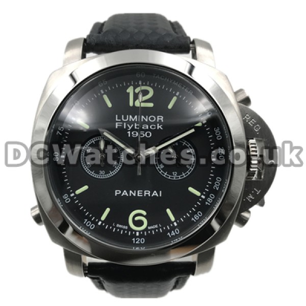 Classic Quartz Movements Male 44MM Panerai Luminor Chrono Replica Watches With Black Crocodile Straps Online