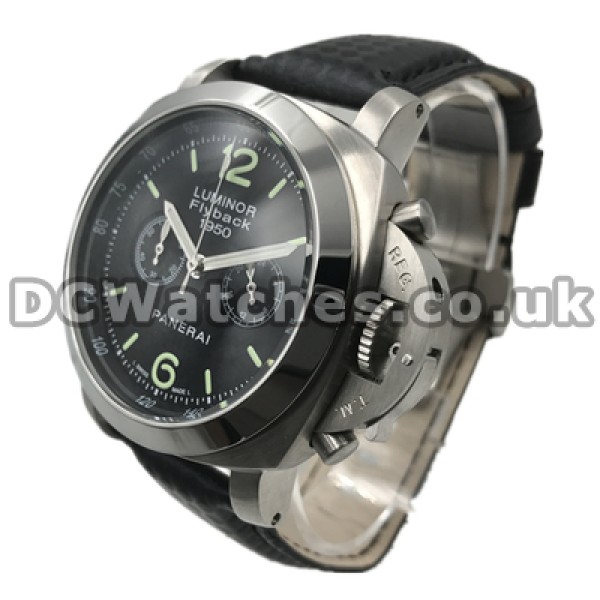 Classic Quartz Movements Male 44MM Panerai Luminor Chrono Replica Watches With Black Crocodile Straps Online