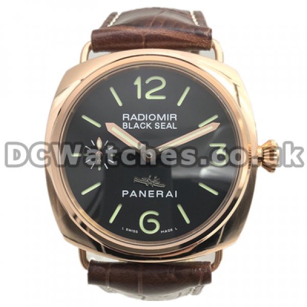 Fashionable Male Brown Crocodile Straps And Rose Gold Steel Cases Panerai Radiomir Copy Watches Sale