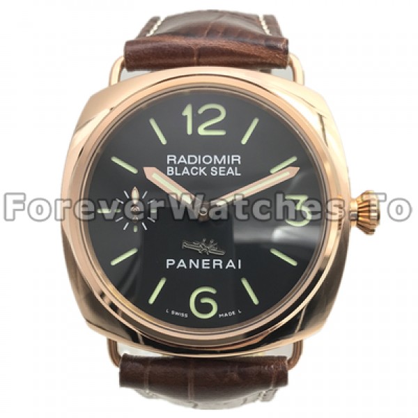 Fashionable Male Brown Crocodile Straps And Rose Gold Steel Cases Panerai Radiomir Copy Watches Sale