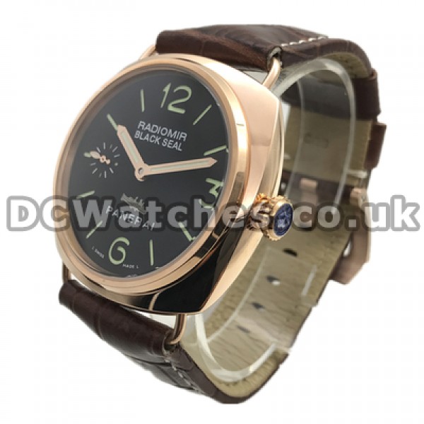 Fashionable Male Brown Crocodile Straps And Rose Gold Steel Cases Panerai Radiomir Copy Watches Sale