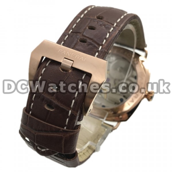 Fashionable Male Brown Crocodile Straps And Rose Gold Steel Cases Panerai Radiomir Copy Watches Sale