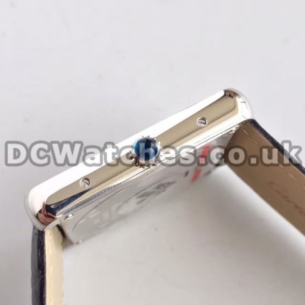 Graceful Black Crocodile Straps Cartier Tank Solo Fake Watches Online With Steel Cases