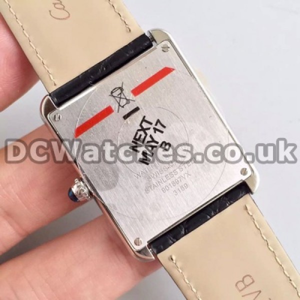 Graceful Black Crocodile Straps Cartier Tank Solo Fake Watches Online With Steel Cases