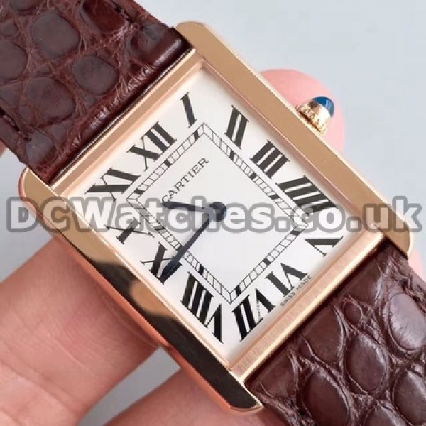 Attractive Quartz Movements And Rose Gold Steel Cases Cartier Tank Solo Copy Watches Sale