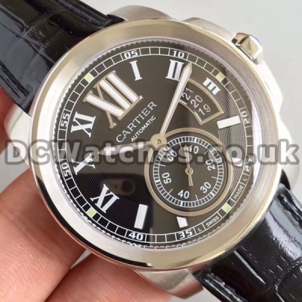 Accurate 42MM Black Dials Calibre De Cartier Fake Watches For Men With Automatic Movements