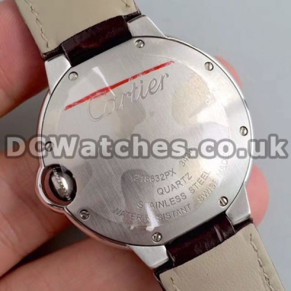 Luxury Diamond Indexes Ballon Bleu De Cartier Fake Watches For Women With Brown Crocodile Straps