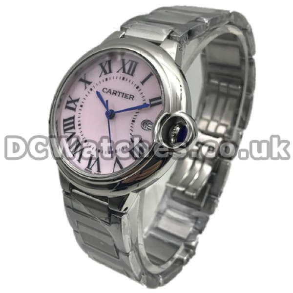 Special Pink Dials 36MM Ballon Bleu De Cartier Copy Watches Sale With Steel Bracelets