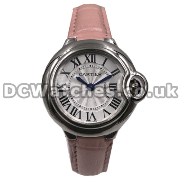 Stylish 28MM Swiss Female Quartz Movements Ballon Bleu De Cartier Copy Watches Sale With Pink Straps