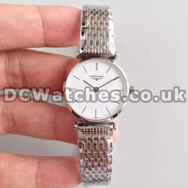 Concise Black Indexes And White Dials Longines La Grande Classique Copy Watches For Ladies With Steel Cases
