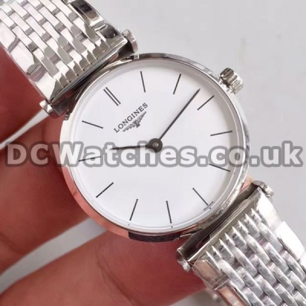 Concise Black Indexes And White Dials Longines La Grande Classique Copy Watches For Ladies With Steel Cases