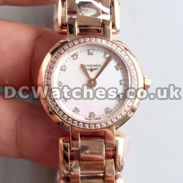 Enchanting Female Quartz Movements 26MM Longines Primaluna Copy Watches With Rose Gold Steel Bracelets