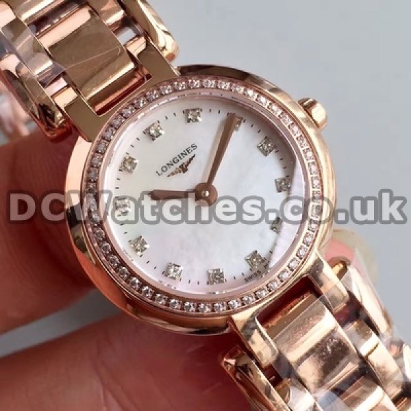 Enchanting Female Quartz Movements 26MM Longines Primaluna Copy Watches With Rose Gold Steel Bracelets