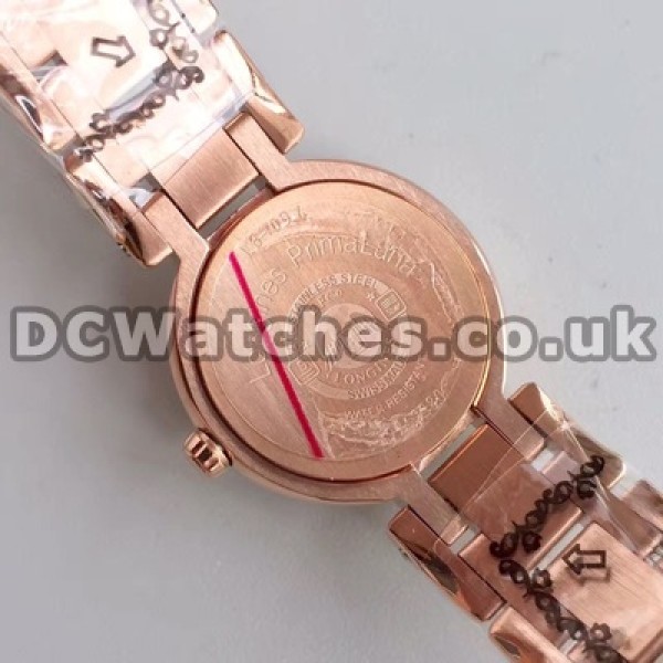 Enchanting Female Quartz Movements 26MM Longines Primaluna Copy Watches With Rose Gold Steel Bracelets