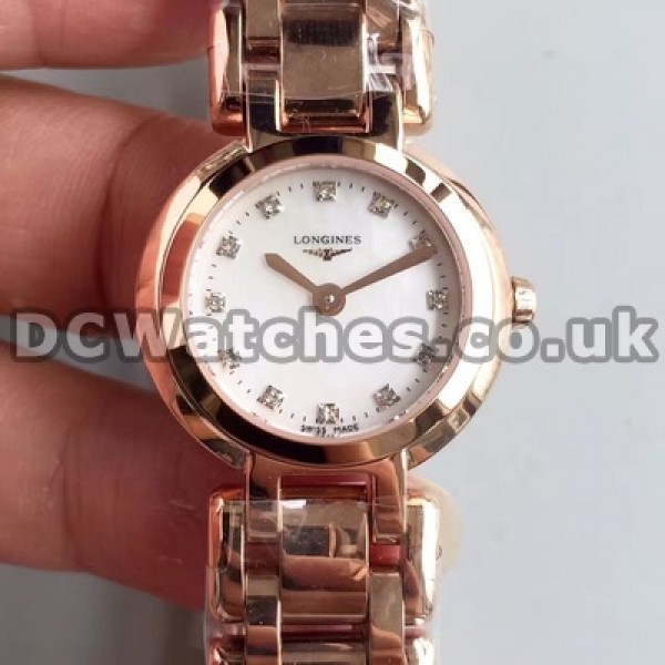 Superior 26MM Rose Gold Steel Bracelets And Cases Longines Primaluna Replica Watches Sale For Women
