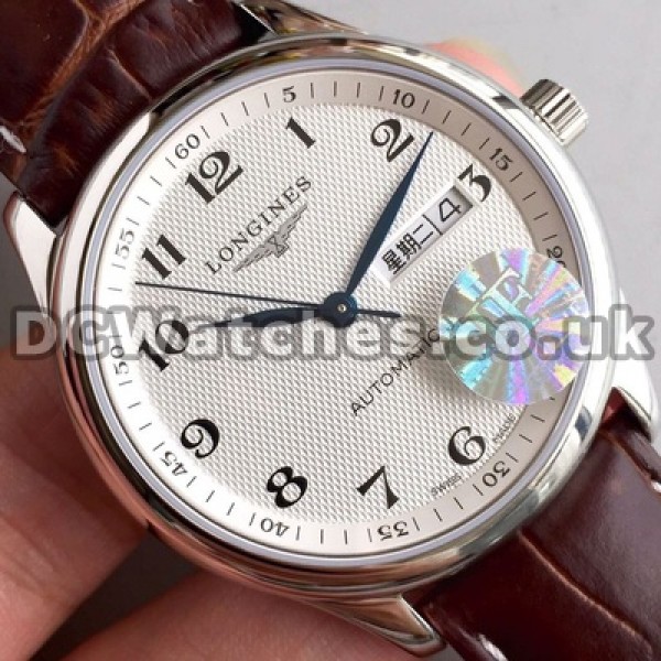 Classic Steel Cases Longines Master Collection Copy Watches For Men With Brown Crocodile Straps