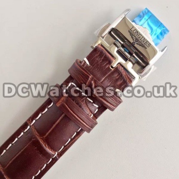 Classic Steel Cases Longines Master Collection Copy Watches For Men With Brown Crocodile Straps