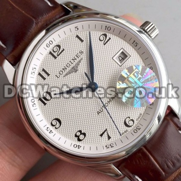 Practical 38.5MM Steel Cases And Brown Crocodile Straps Longines Master Collection Fake Watches For Men
