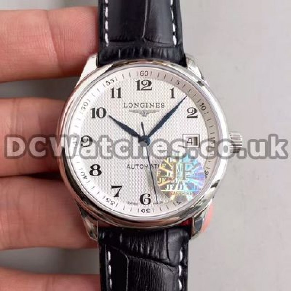 Male Elegant Black Crocodile Straps Longines Master Collection Copy Watches With White Dials Online