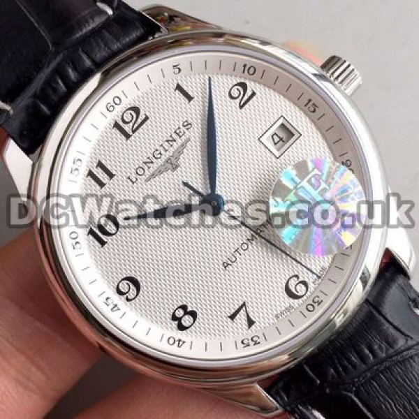 Male Elegant Black Crocodile Straps Longines Master Collection Copy Watches With White Dials Online