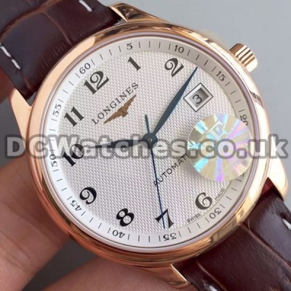 Cool Male 38.5MM Rose Gold Steel Cases Longines Master Collection Replica Watches With White Dials