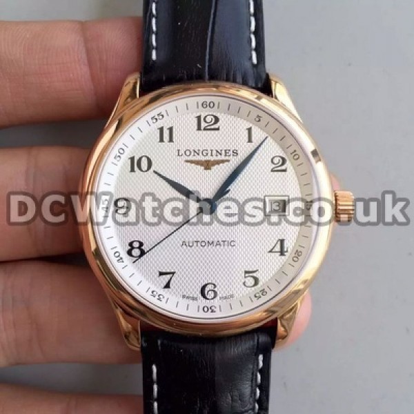 Popular Male Black Crocodile Straps Swiss 38.5MM Longines Master Collection Fake Watches With Automatic Movements