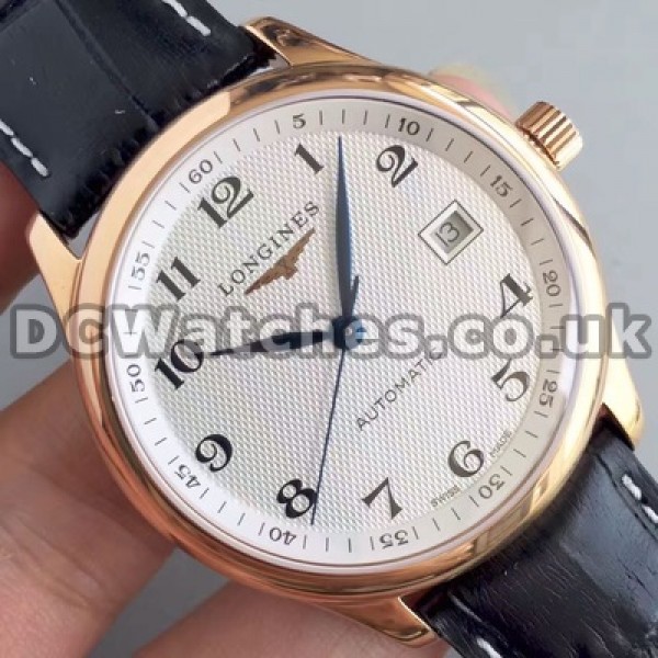 Popular Male Black Crocodile Straps Swiss 38.5MM Longines Master Collection Fake Watches With Automatic Movements