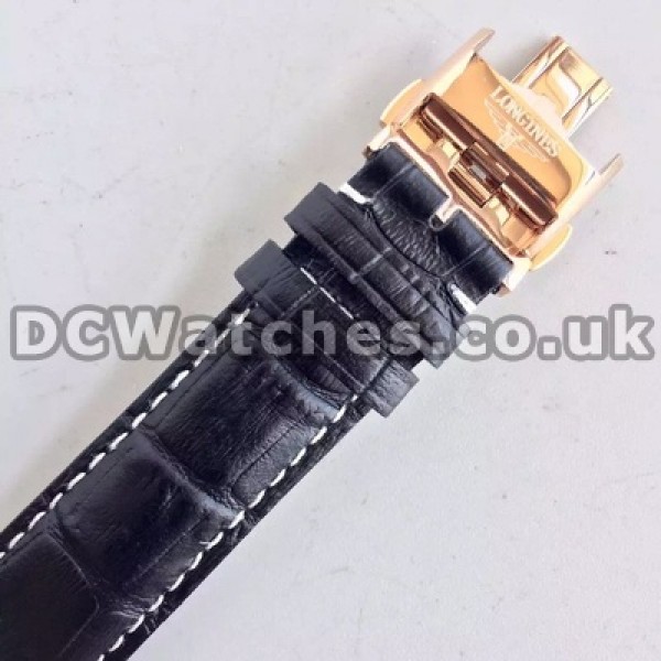 Popular Male Black Crocodile Straps Swiss 38.5MM Longines Master Collection Fake Watches With Automatic Movements